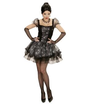 Karneval Halloween Damen Kostüm Spinne schwarz-silber