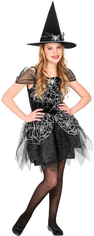 Karneval Halloween Mädchen Kostüm Spinnen-Hexe schwarz