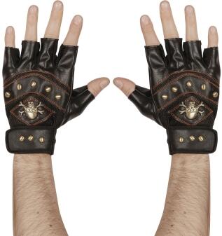 Karneval Halloween fingerlose Handschuhe Lederoptik schwarz