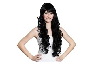 Karneval Damen Perücke lang Lockenpracht schwarz