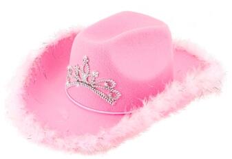 Widmann Karneval Cowgirl Hut Partyhut mit Marabu rosa