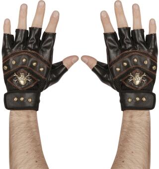 Karneval Halloween fingerlose Handschuhe Lederoptik schwarz