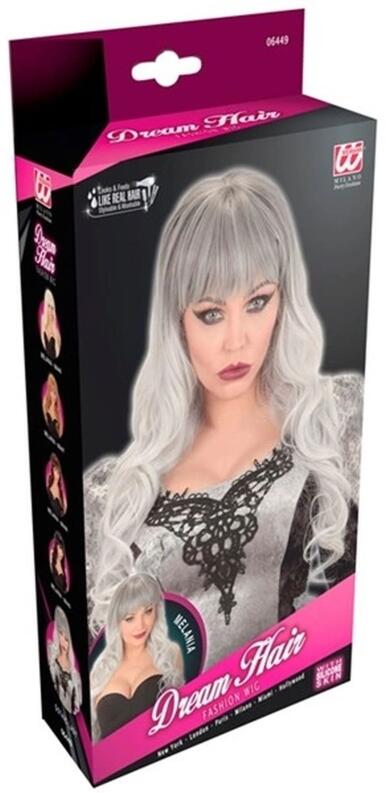 Karneval Halloween Damen Perücke Langhaar Melania grau