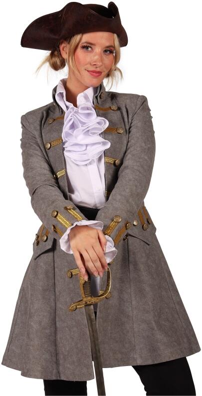Thetru Karneval Damen Kostüm Jacke Mantel Piratin Anne grau