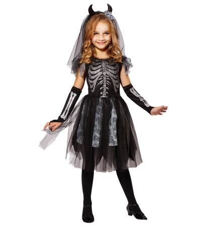 Karneval Halloween Mädchen Kostüm Skelett-Braut