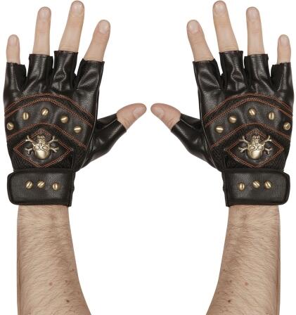 Karneval Halloween fingerlose Handschuhe Lederoptik schwarz