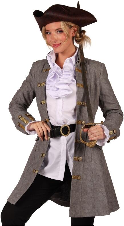 Thetru Karneval Damen Kostüm Jacke Mantel Piratin Anne grau