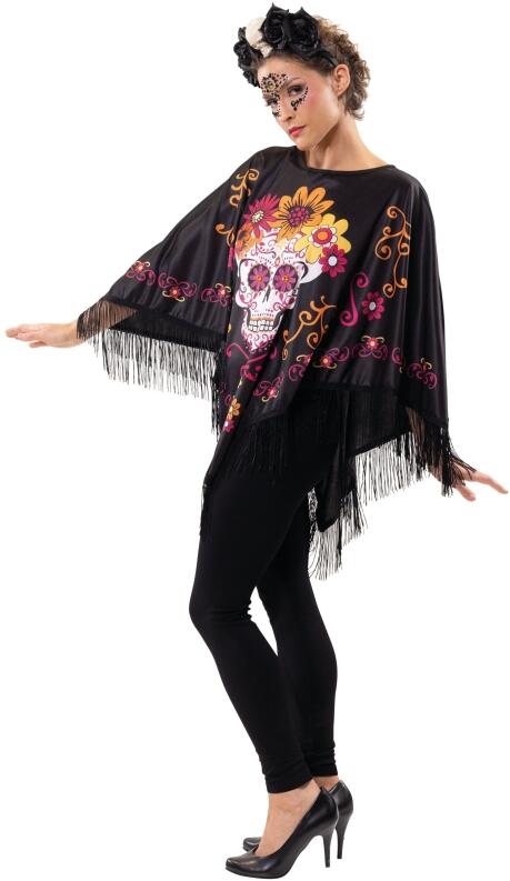 Karneval Halloween Damen Kostüm La Catrina Poncho