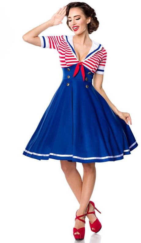 Belsira Damen Retrokleid Marine blau
