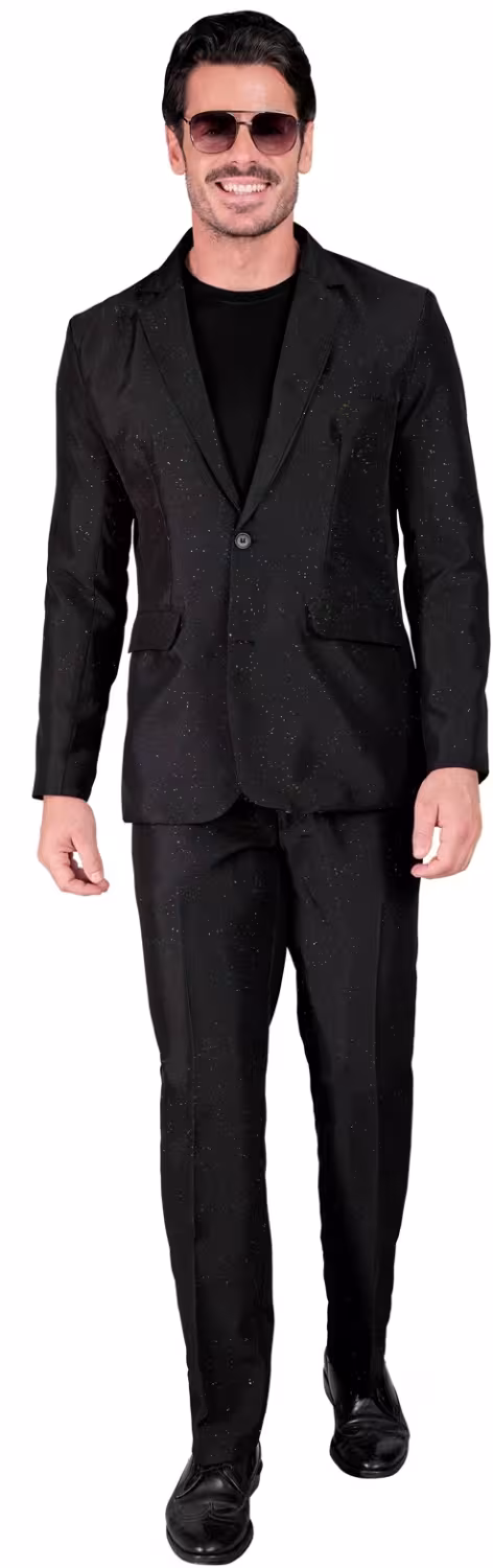 Karneval Herren Kost&uuml;m Party Anzug Sparkling schwarz