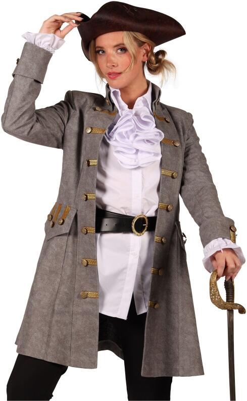Thetru Karneval Damen Kostüm Jacke Mantel Piratin Anne grau