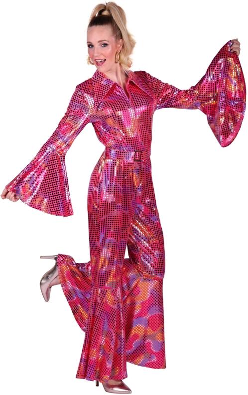 Thetru Karneval Damen Kostüm Jumpsuit 80er Disco pink