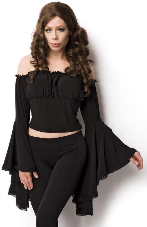 Karneval Damen Piratenbluse Mittelalterbluse schwarz