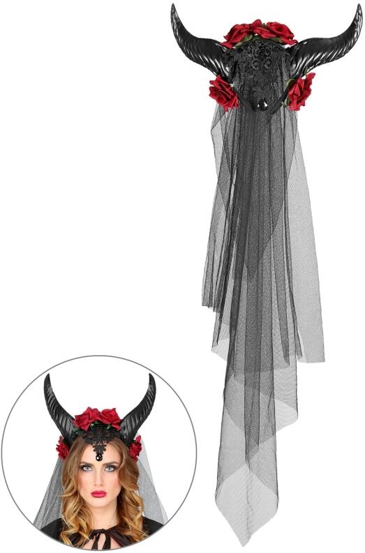 Karneval Halloween Kopfschmuck Demon Hörner mit Schleier