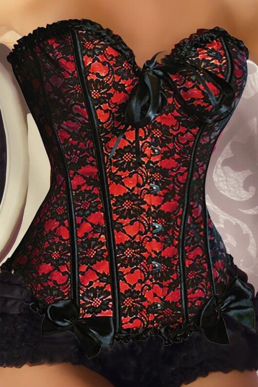 Damen Corsage Spitze rot