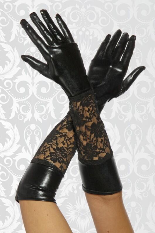 Damen Wetlook Handschuhe mit Spitze
