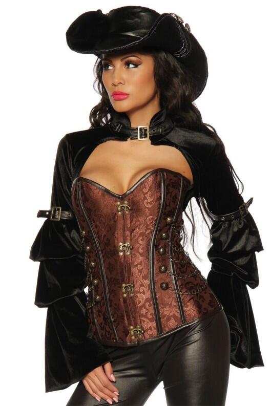 Damen Corsage Piratin Steampunk braun