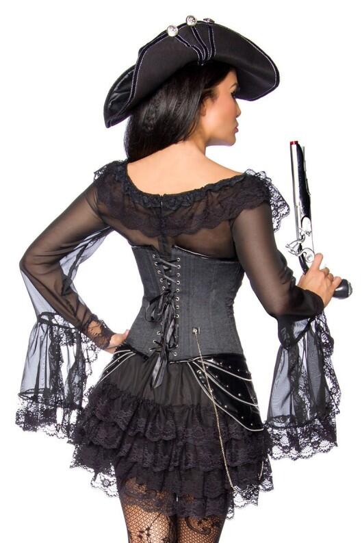 Karneval Damen Piraten Kleid Longbluse schwarz
