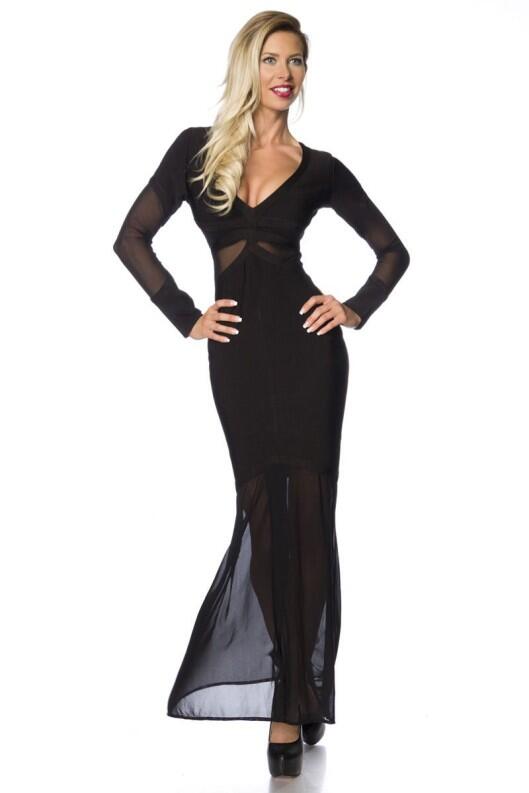 Atixo Damen Partykleid langes Bandage-Shape-Kleid schwarz