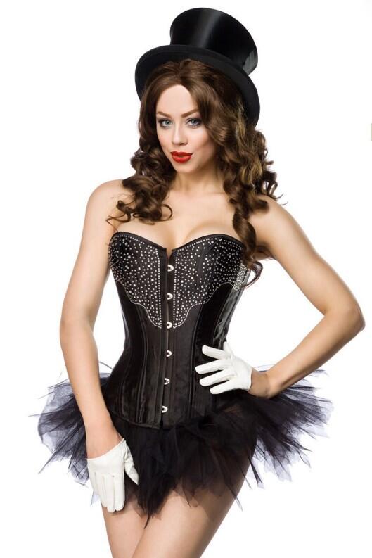 Karneval Corsage Satin Strass schwarz