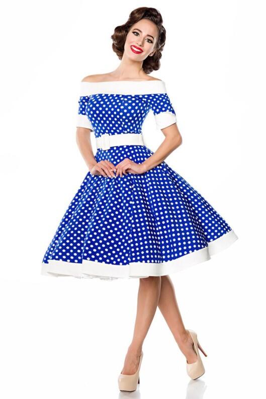 Belsira Retrokleid schulterfrei Swing-Kleid blau
