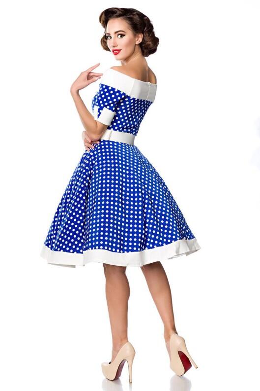 Belsira Retrokleid schulterfrei Swing-Kleid blau