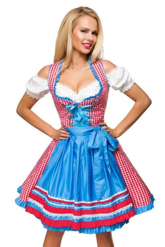 Oktoberfest Damen Dirndl Kleid kariert weiß-rot