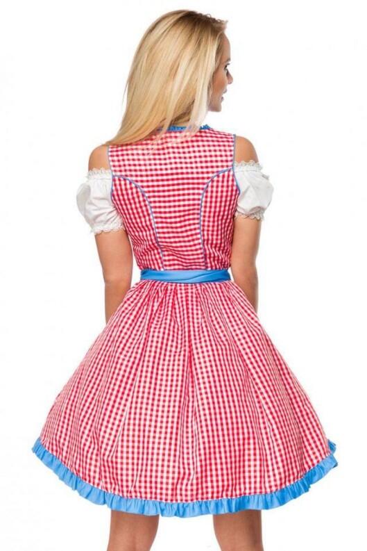 Oktoberfest Damen Dirndl Kleid kariert weiß-rot
