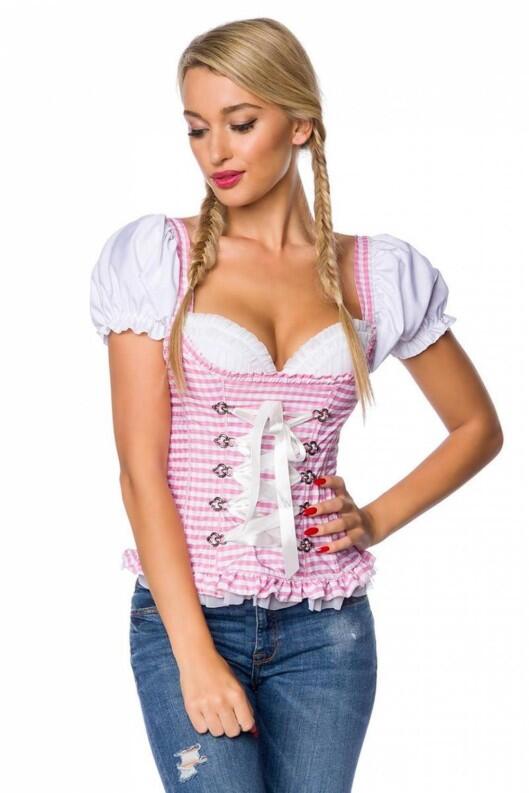 Oktoberfest Trachten Bluse kariert rosa weiß