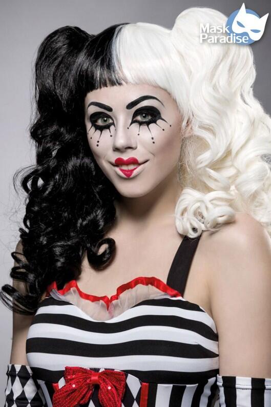 Karneval Damen Perücke Harlekin schwarz-weiß