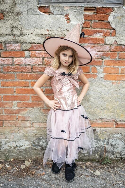 Karneval Halloween Mädchen Kostüm Hexe Glam rosegold
