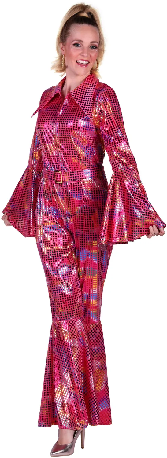 Thetru Karneval Damen Kost&uuml;m Jumpsuit 80er Disco pink