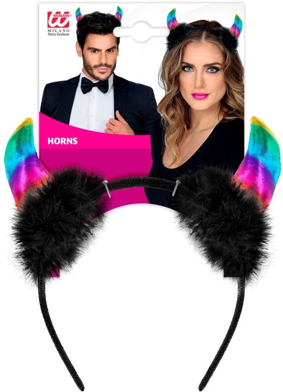 Karneval Halloween Teufelshörner metallic Regenbogen