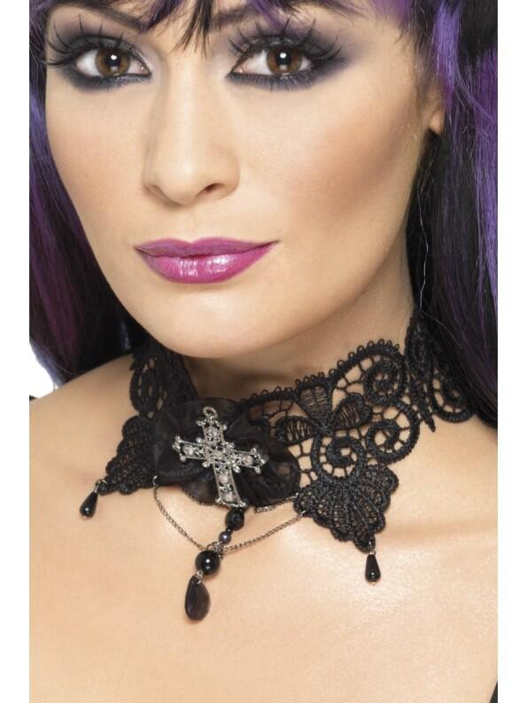 Karneval Halloween Halsband Kette Gothic mit Kreuz