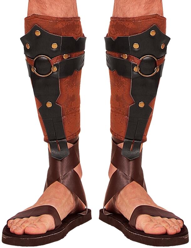 Karneval Gladiator Schienbeinschoner in Leder-Optik braun