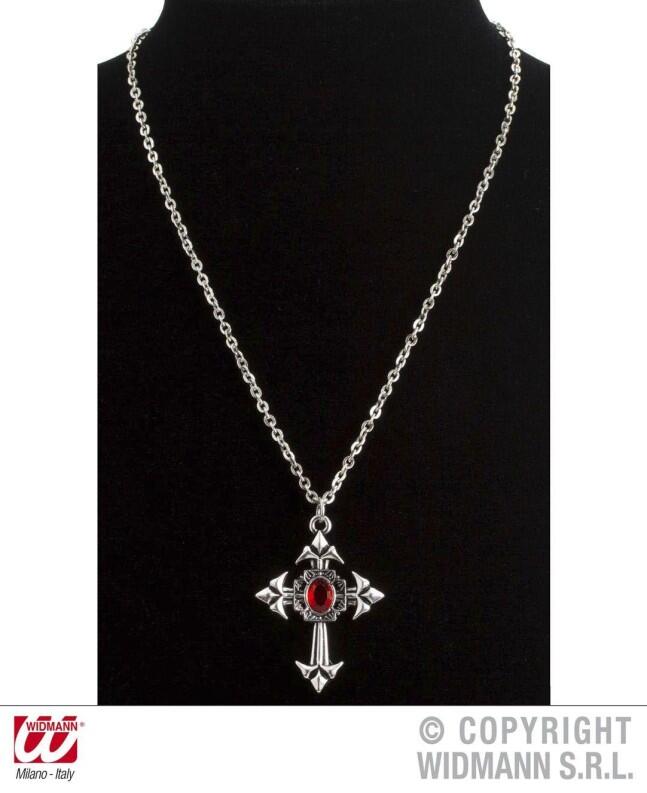 Karneval Halloween Halsband Kette Kreuz Gothic rot