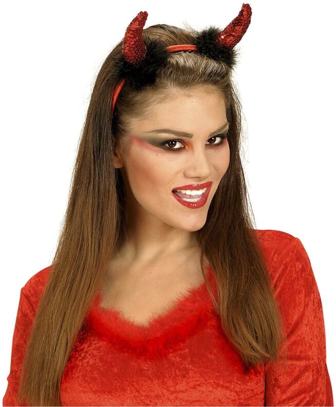 Karneval Halloween Pailletten Teufelshörner rot schwarz
