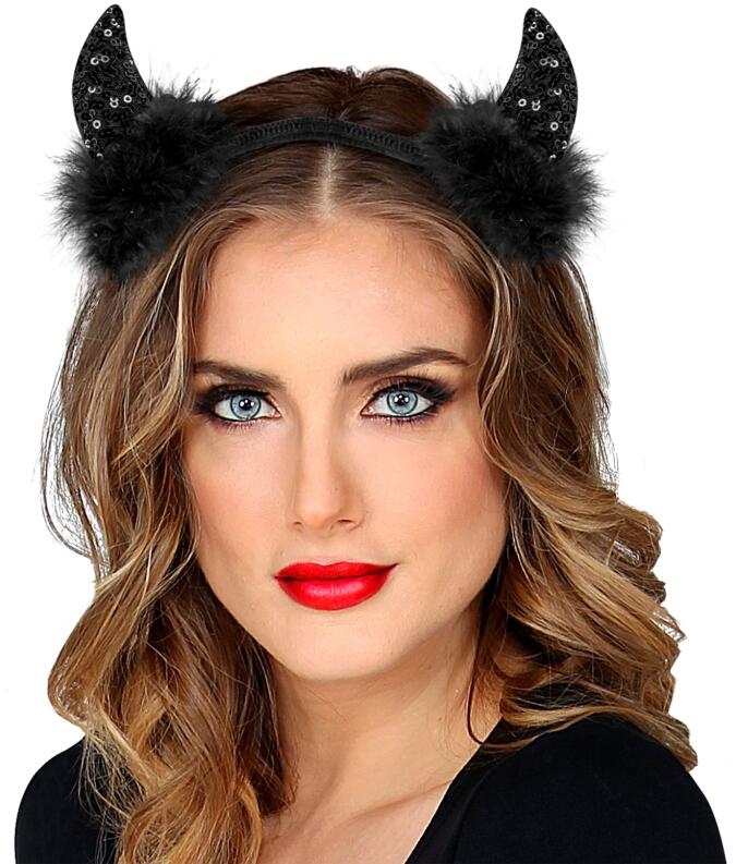 Karneval Halloween Pailletten Teufelshörner schwarz