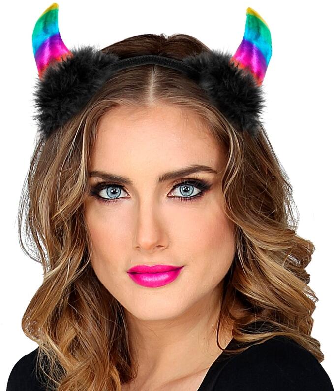 Karneval Halloween Teufelshörner metallic Regenbogen