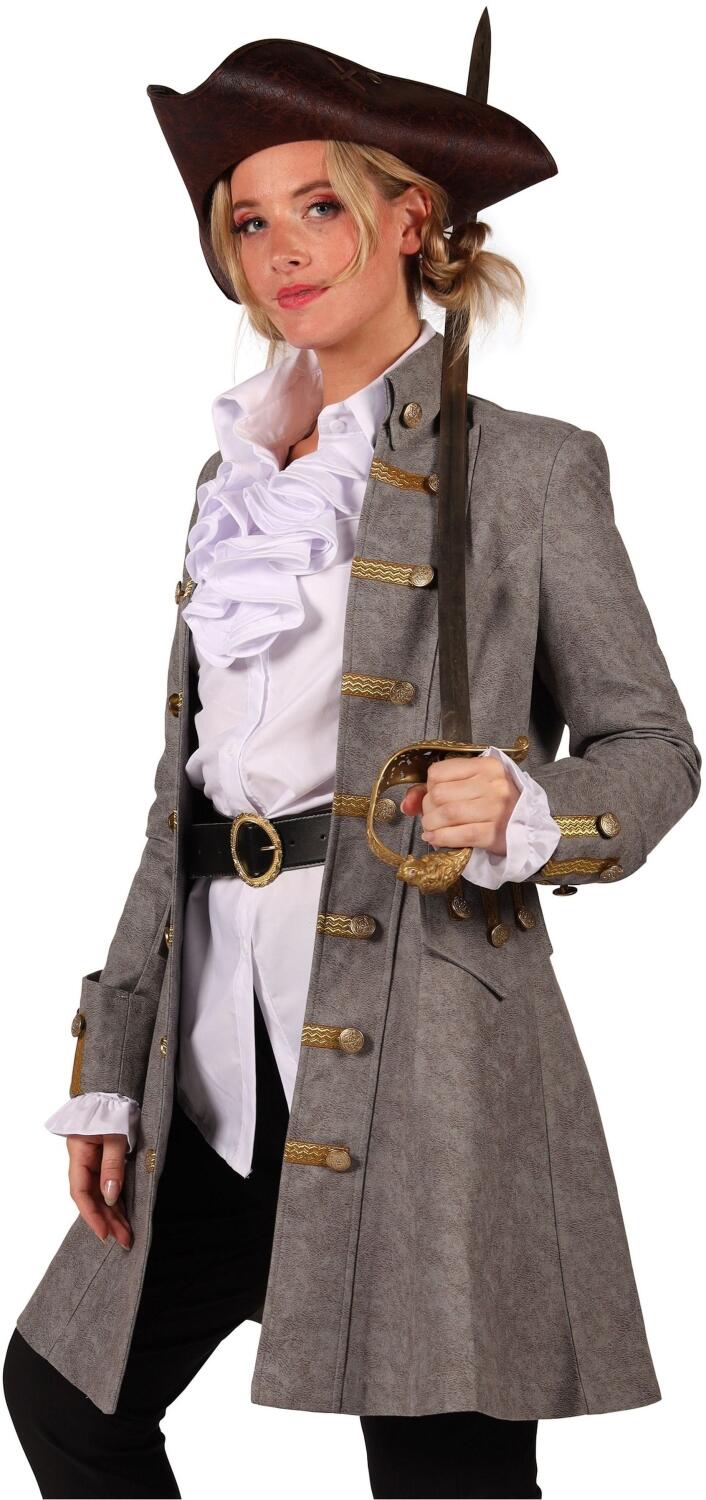 Thetru Karneval Damen Kostüm Jacke Mantel Piratin Anne grau seitlich