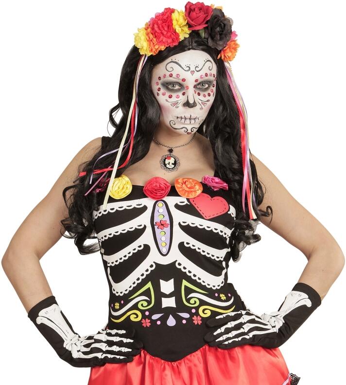 Karneval Halloween Skelett Handschuhe lang