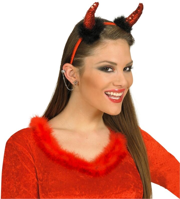 Karneval Halloween Pailletten Teufelshörner rot schwarz