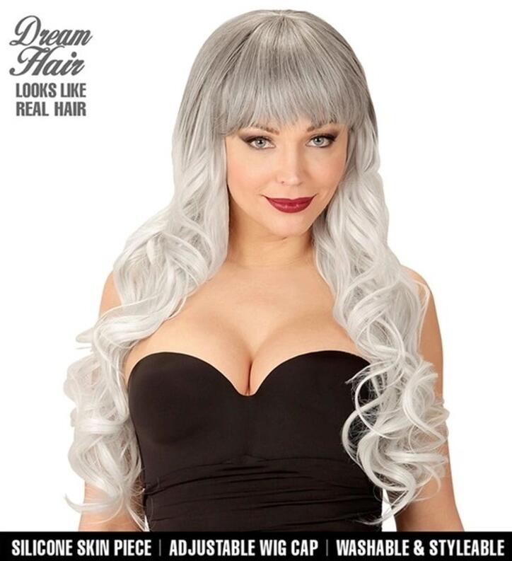 Karneval Halloween Damen Perücke Langhaar Melania grau