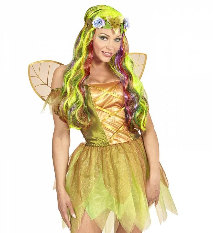 Karneval Damen Perücke Langhaar Blumen Fee