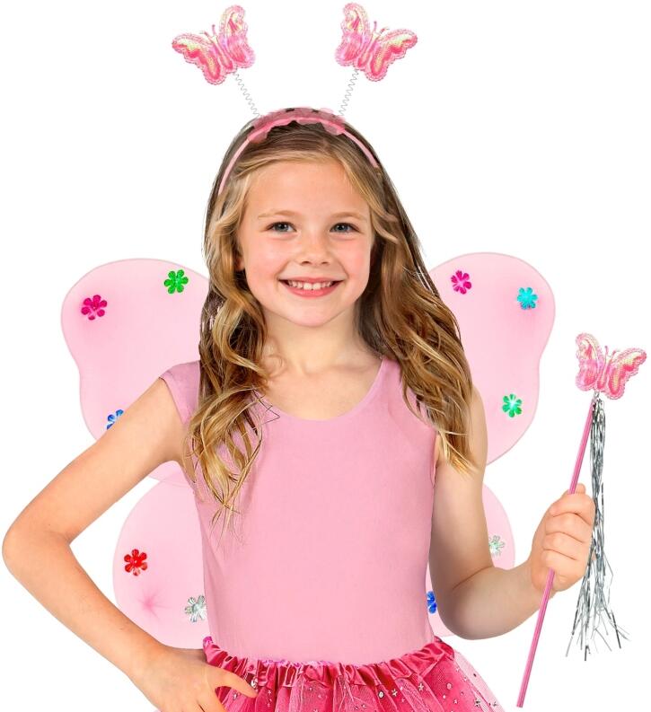 Widmann Karneval Flügel und Haarreif Schmetterling rosa