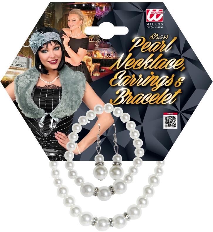 Karneval 20er Jahre Schmuck Set Perlen mit Strass