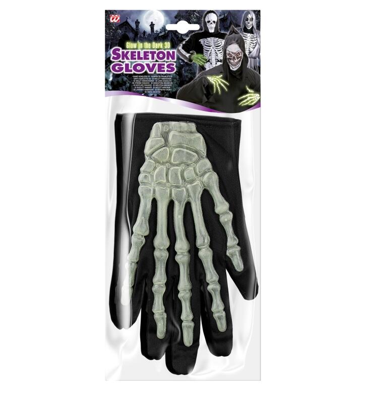 Karneval Halloween Skelett Handschuhe 3D nachtleuchtend