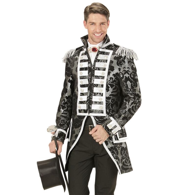 Karneval Herren Kostüm Frack Jackett Brokat schwarz silber