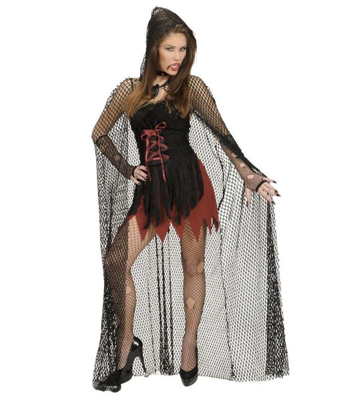 Karneval Halloween Damen Netz Cape schwarz