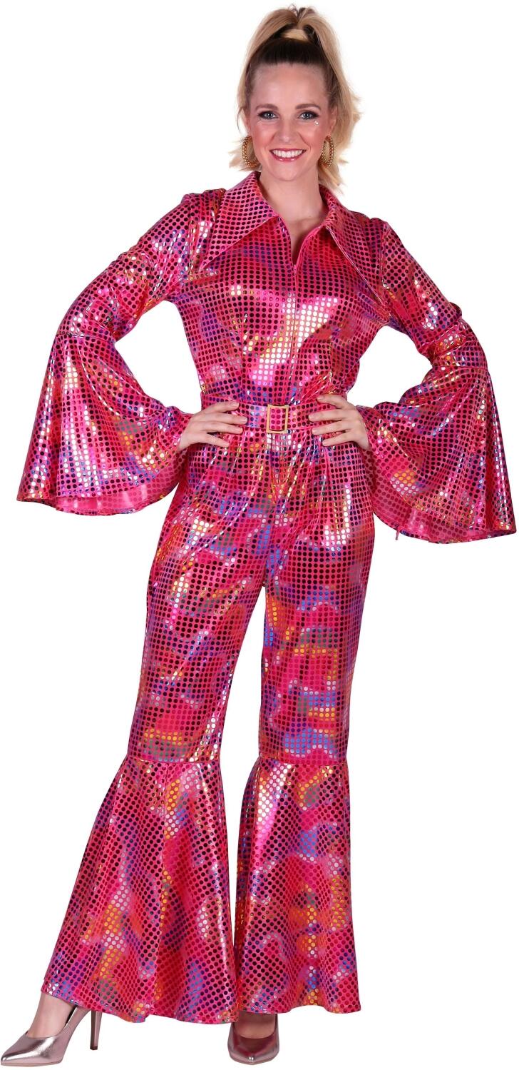 Thetru Karneval Damen Kost&uuml;m Jumpsuit 80er Disco pink